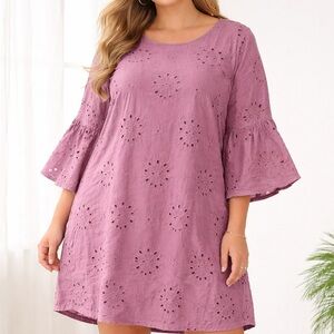 Torrid Size 2 Mauve Eyelet Embroidered Boho Shift Dress Plus Size
